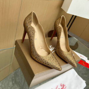 Chic beige suede pumps with wavy edges and red soles, a stunning luxury dupe for elegant occasions.