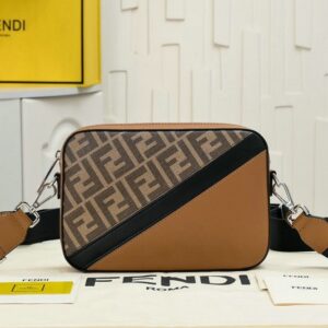 Fendi Diagonal Camera Case Replica in Multicolour Leather with FF Motif and Adjustable Strap