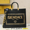 Fendi x Versace Fendace Leather Handbag in Black and Gold, featuring a sleek shoulder design and luxurious leather construction.