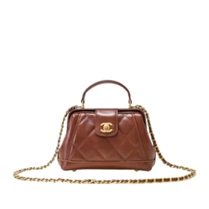 Chanel 24A Doctor Bag Dupe in brown shiny lambskin with CC logo and chain strap.