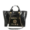 Chanel Deauville Tote Black Replica in aged calfskin with gold-tone hardware