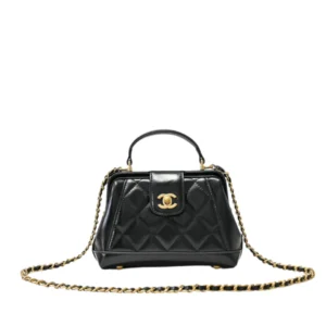 Chanel 24A Doctor Bag Replica in black shiny lambskin and gold hardware